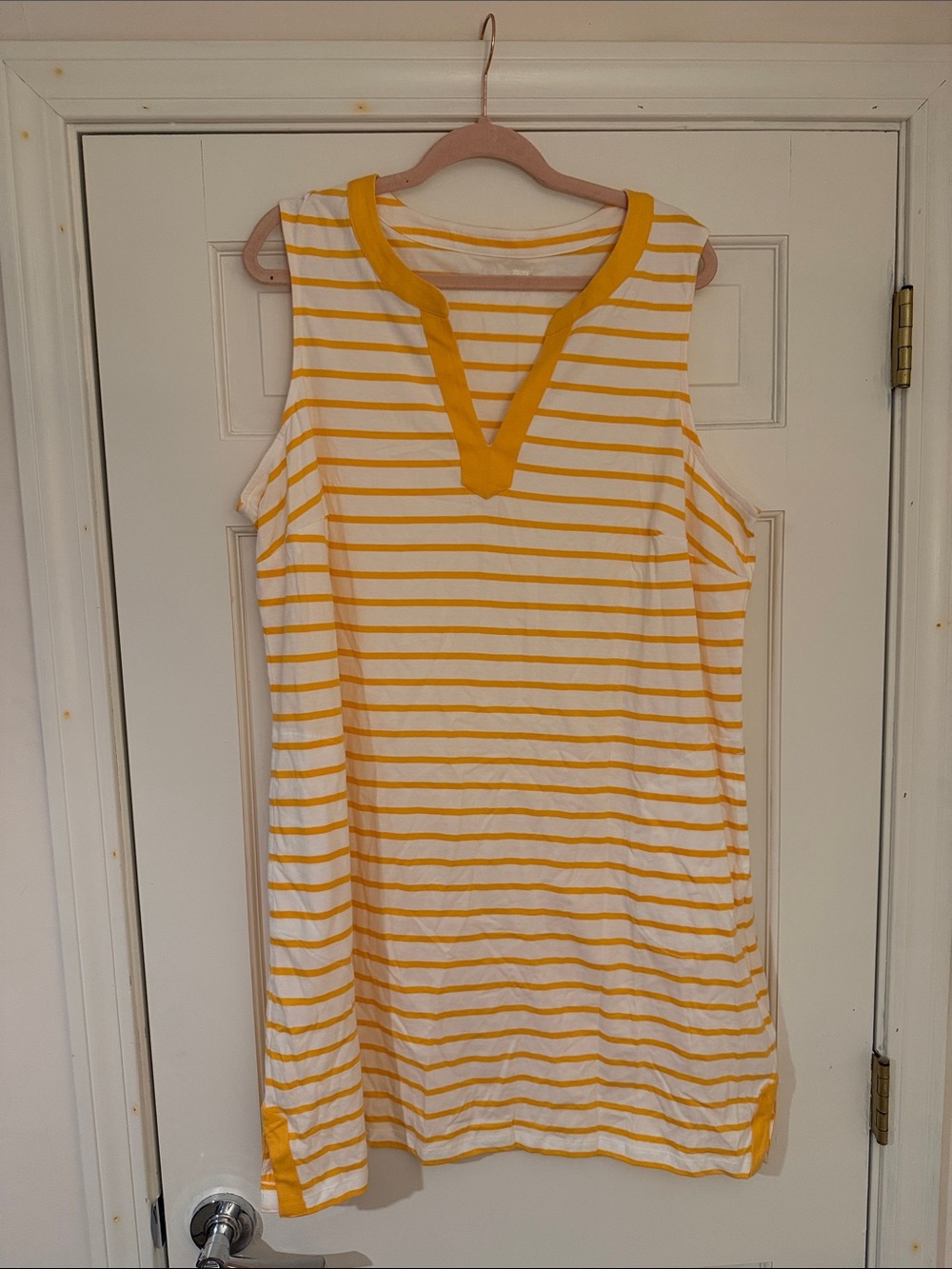 Lands' End White and Yellow Striped Sleeveless Mini Dress New Without Tags